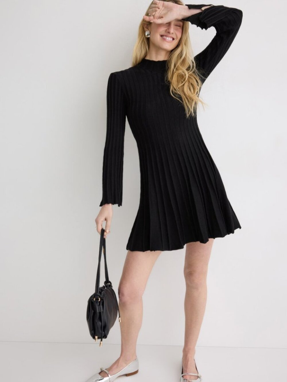 SO Goods For Life Black Ribbed Lettuce Edge Knit Dress S